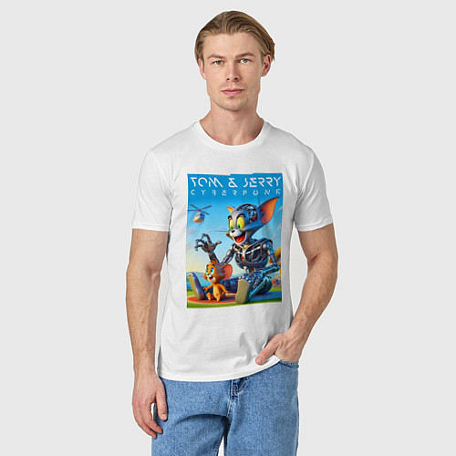 Мужская футболка Cyborg Tom and Jerry - ai art fantasy / Белый – фото 3