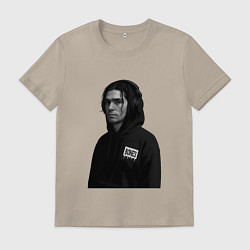 Футболка хлопковая мужская Bones в капюшоне с наушниками, цвет: миндальный