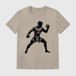 Футболка хлопковая мужская Антуражный тайский боксер, цвет: миндальный