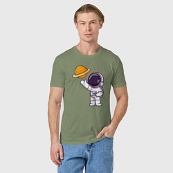 Футболка хлопковая мужская Привет Сатурну, цвет: авокадо — фото 2