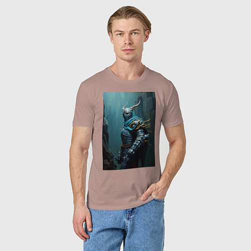 Мужская футболка Рыцарь в броне в стиле Dark Souls / Пыльно-розовый – фото 3