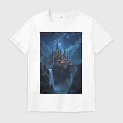 Футболка хлопковая мужская Замок Хогвартс под звездным небом, цвет: белый
