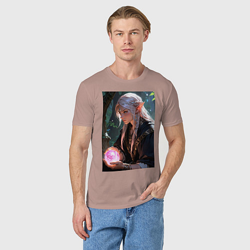 Мужская футболка Серьёзная эльфийка с магической сферой / Пыльно-розовый – фото 3