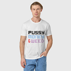 Футболка хлопковая мужская Pussy, money, weed, цвет: белый — фото 2