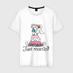 Футболка хлопковая мужская Just Married - Свадебный торт, цвет: белый