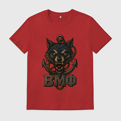 Футболка хлопковая мужская ВМФ волк, цвет: красный