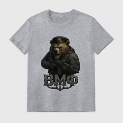 Футболка хлопковая мужская ВМФ медведь пехотинец, цвет: меланж