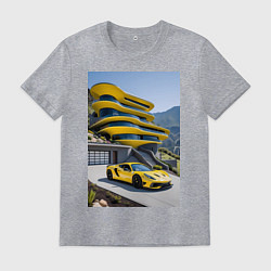 Футболка хлопковая мужская Желтый суперкар у дома, цвет: меланж
