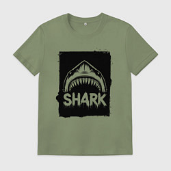 Футболка хлопковая мужская Акула с открытой пастью, цвет: авокадо