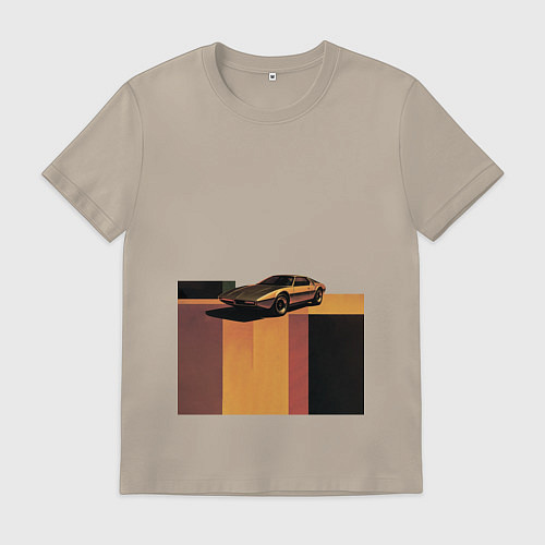Мужская футболка Ретрофутуризм спорткар поп-арт 1970-е / Миндальный – фото 1