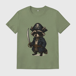 Футболка хлопковая мужская Енот пират, цвет: авокадо