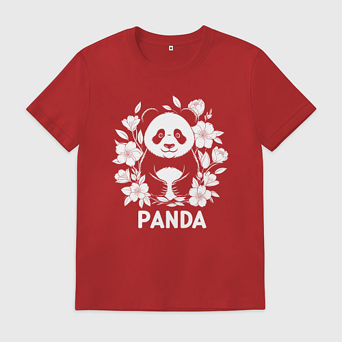 Мужская футболка Панда в цветах / Красный – фото 1