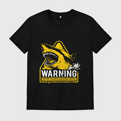Футболка хлопковая мужская Предупреждающий знак - опасно акулы, цвет: черный
