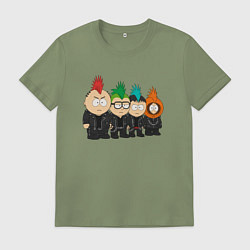 Футболка хлопковая мужская Южный парк панки, цвет: авокадо