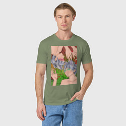 Футболка хлопковая мужская Кицуне близнецы, цвет: авокадо — фото 2