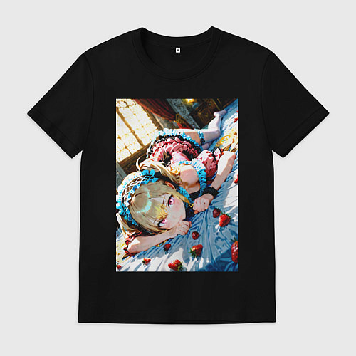 Мужская футболка Девушка окруженная клубникой / Черный – фото 1