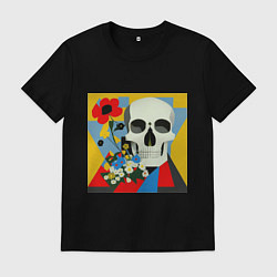 Футболка хлопковая мужская Череп в красочных цветах, цвет: черный