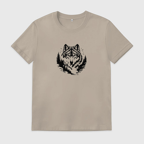 Мужская футболка Голова волка над лесом / Миндальный – фото 1
