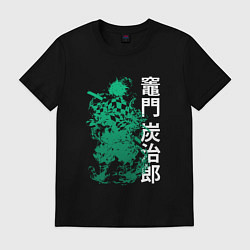 Футболка хлопковая мужская Клинок рассекающий демонов - зеленый, цвет: черный