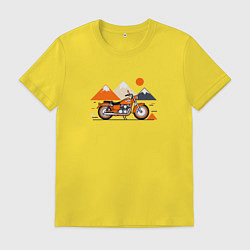 Футболка хлопковая мужская Оранжевый мотоцикл на белом, цвет: желтый