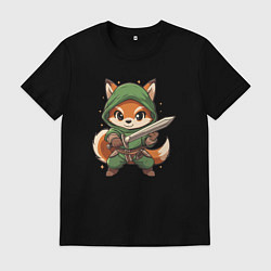 Футболка хлопковая мужская Лисёнок с мечом, цвет: черный