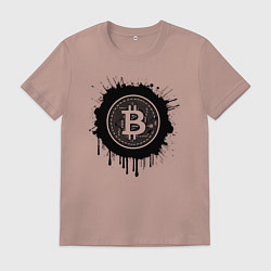 Футболка хлопковая мужская Биткоин в черной красках, цвет: пыльно-розовый