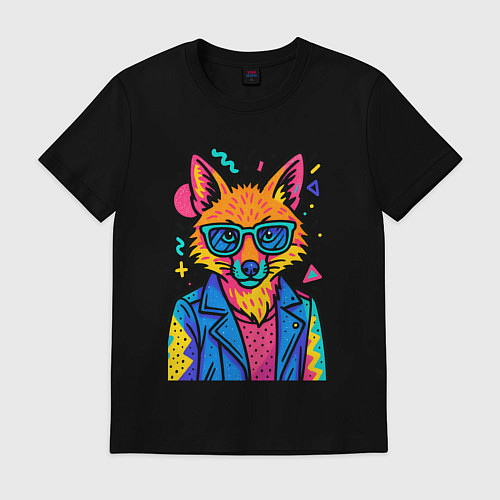Мужская футболка Лиса Pop Colors / Черный – фото 1
