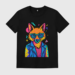Футболка хлопковая мужская Лиса Pop Colors, цвет: черный