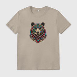 Футболка хлопковая мужская Портрет медведя этника, цвет: миндальный