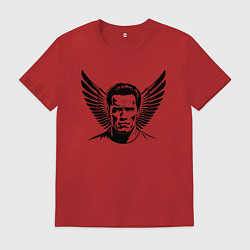 Футболка хлопковая мужская Портрет Арнольд Шварценеггер с крыльями, цвет: красный