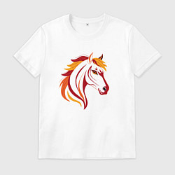 Футболка хлопковая мужская Красная огненная лошадь, символ года, цвет: белый
