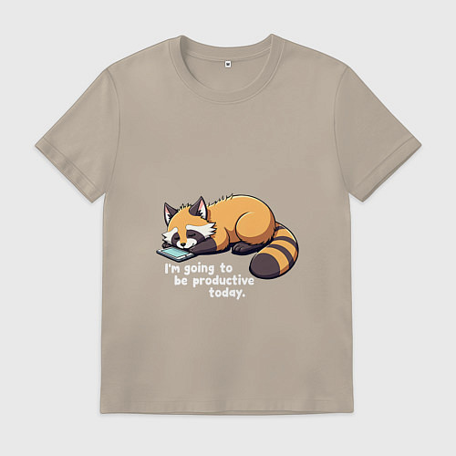 Мужская футболка Ленивый енот с телефоном / Миндальный – фото 1