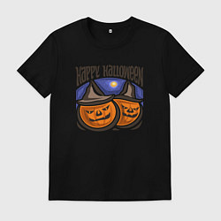 Футболка хлопковая мужская Happy halloween pumpkin, цвет: черный