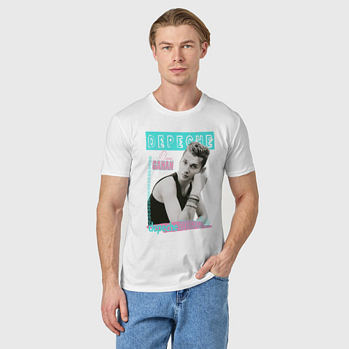 Мужская футболка Depeche Mode Dave Gahan - 80s style / Белый – фото 3