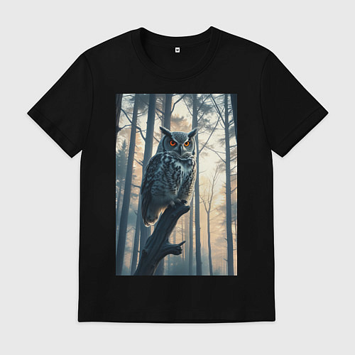 Мужская футболка Сова в ночном лесу / Черный – фото 1