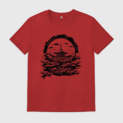 Футболка хлопковая мужская Японская пагода, цвет: красный