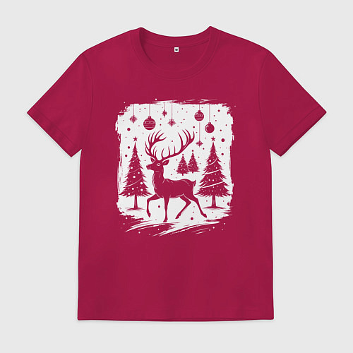 Мужская футболка Олень в новогоднем лесу / Маджента – фото 1