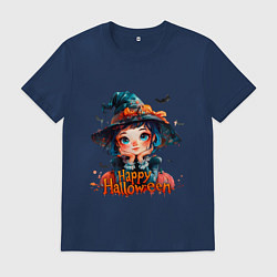Футболка хлопковая мужская Счастливого Хэллоуина - ведьмочка, цвет: тёмно-синий