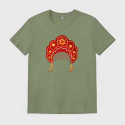 Футболка хлопковая мужская Старинный русский головной убор кокошник, цвет: авокадо