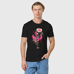 Футболка хлопковая мужская Панк-рок фламинго, цвет: черный — фото 2