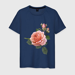 Футболка хлопковая мужская Розовые розы, цвет: тёмно-синий