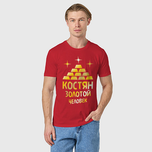 Мужская футболка Костян - золотой человек (gold) / Красный – фото 3