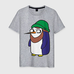 Футболка хлопковая мужская Пингвин в шапке, цвет: меланж