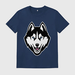 Футболка хлопковая мужская Довольная хаски, цвет: тёмно-синий