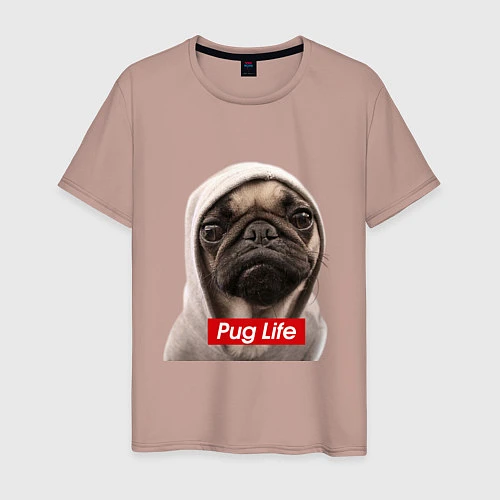 Мужская футболка Pug life / Пыльно-розовый – фото 1
