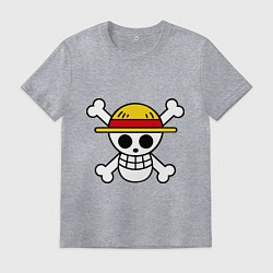 Футболка хлопковая мужская Флаг Луффи, цвет: меланж