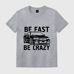 Футболка хлопковая мужская Be fast be crazy, цвет: меланж