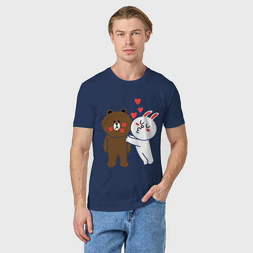 Мужская футболка Медведь и кролик / Тёмно-синий – фото 3