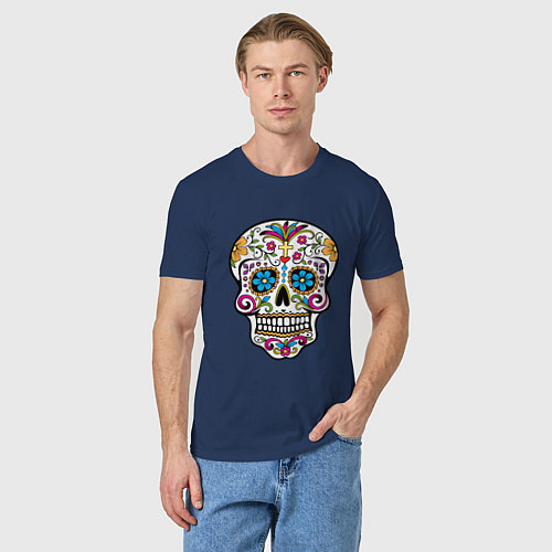 Мужская футболка Skull decorated / Тёмно-синий – фото 3