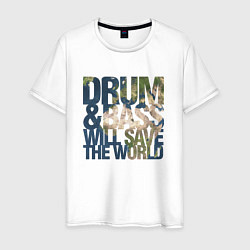 Футболка хлопковая мужская Drum & Bass: The World, цвет: белый